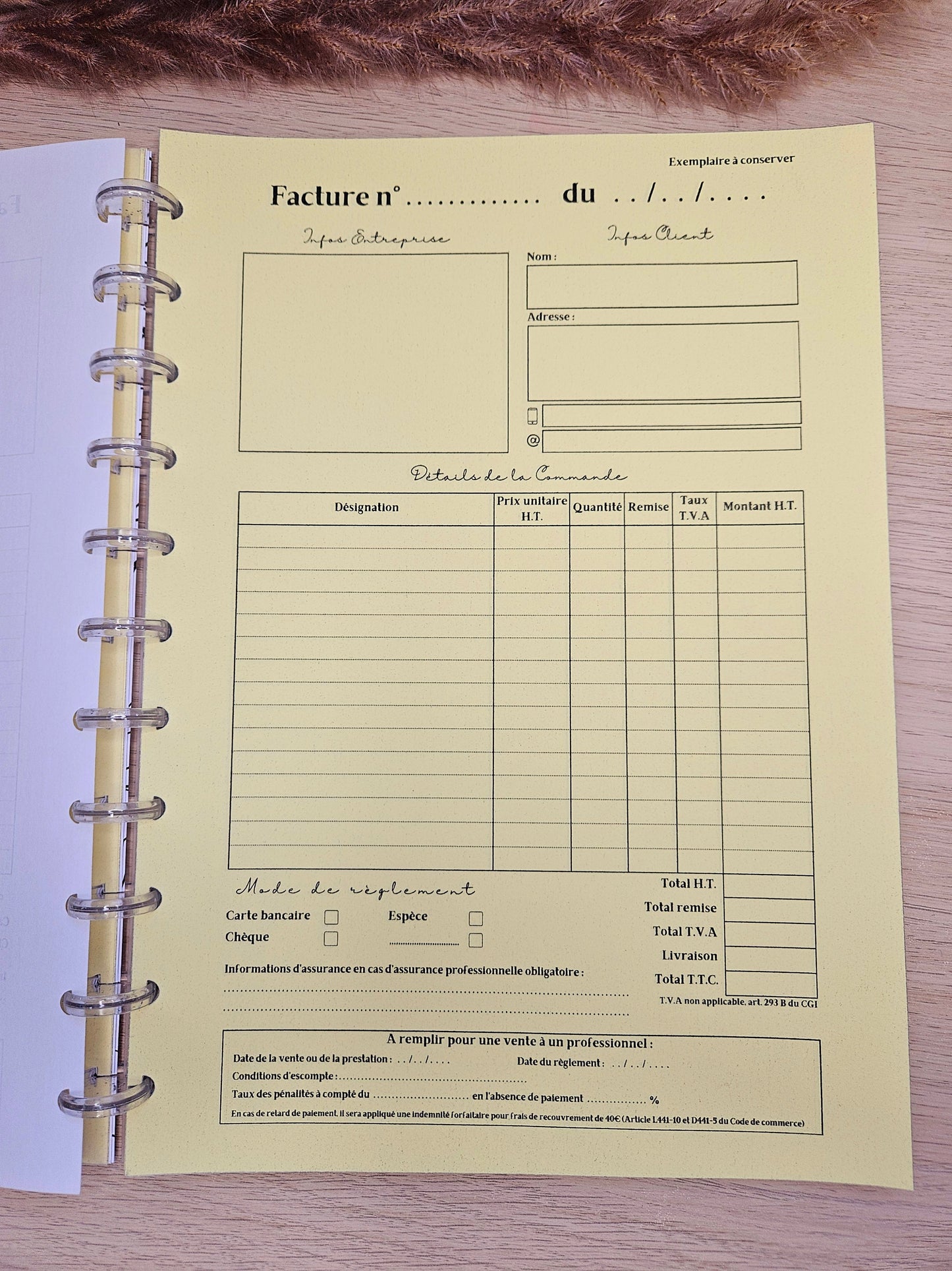 feuilles autocopiantes facturier personnalisable