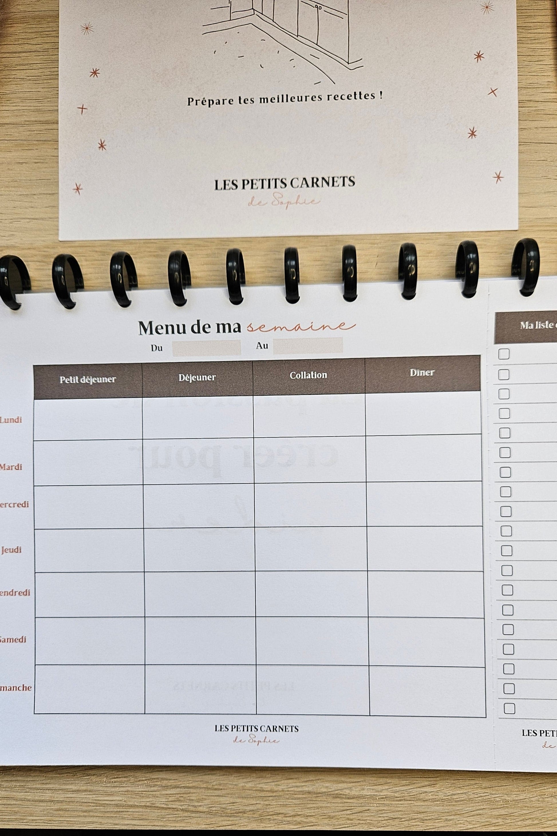 Planifier ses menus pour toute la semaine - détachable pour accrocher au frigo