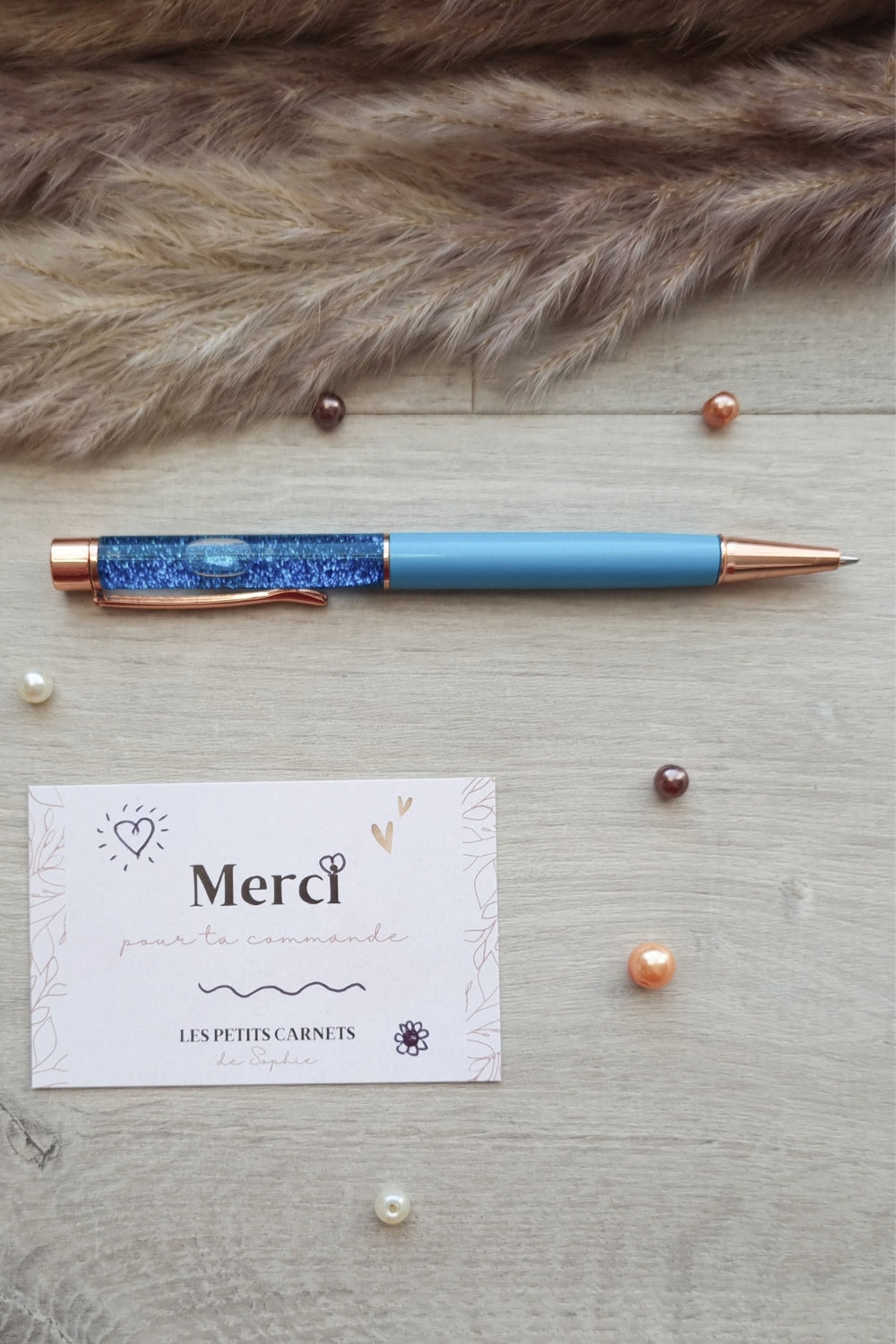 Stylo bille à paillettes - Bleu