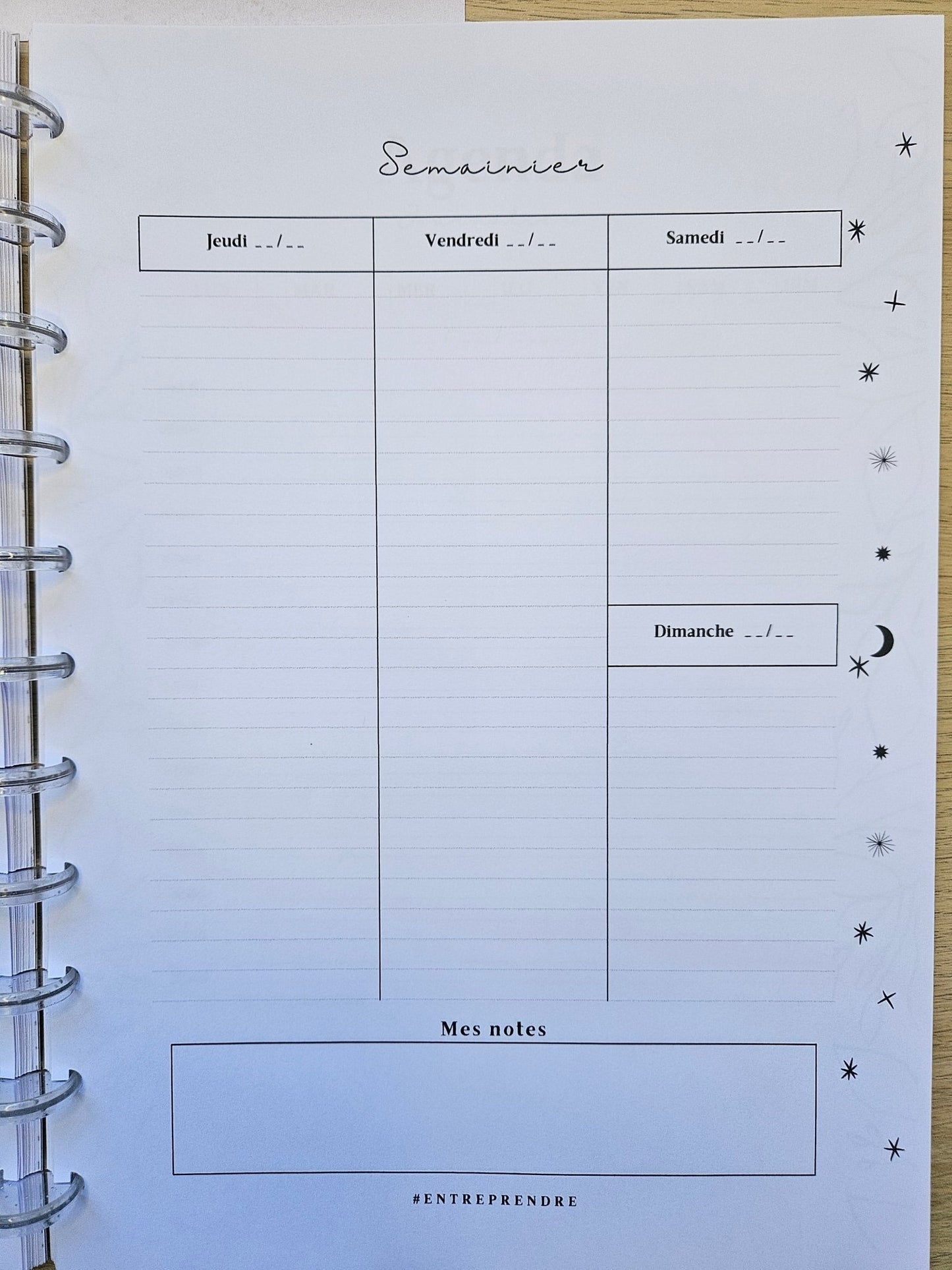 Agenda semainier non daté rechargeable pour small business droite - Harmonie Céleste