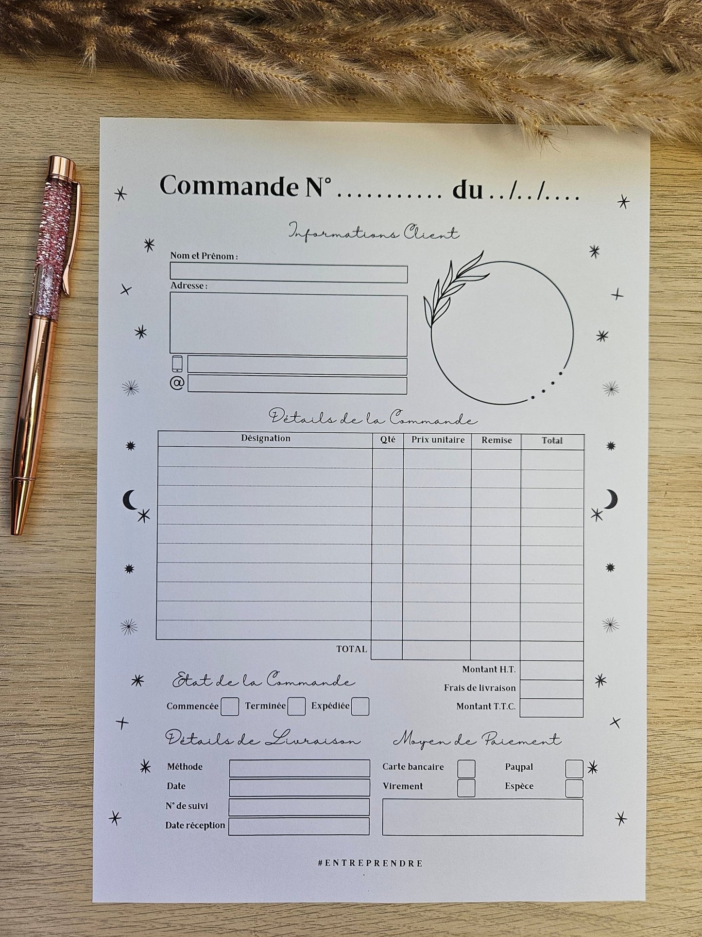 Carnet de commandes pour petite entreprise intérieur - Harmonie Céleste